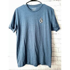 Volcom Blaquedout T-Shirt Men’s Large Blue Heather Stone Logo Short Sleeve Soft